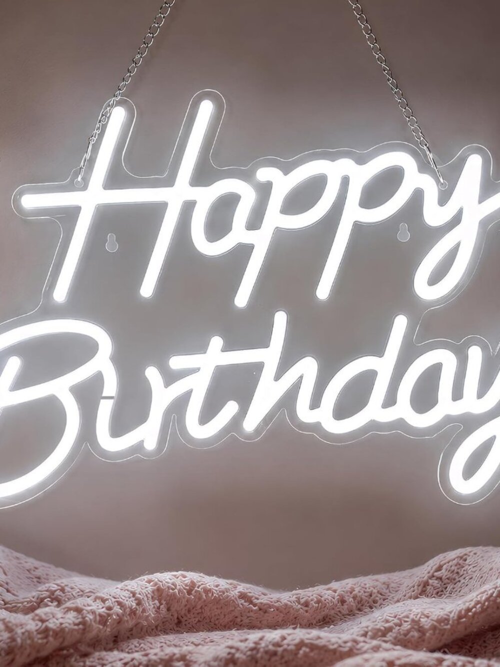NEW White Happy Birthday LED Neon Sign Dimmable Party Backdrop 16.5 x 12